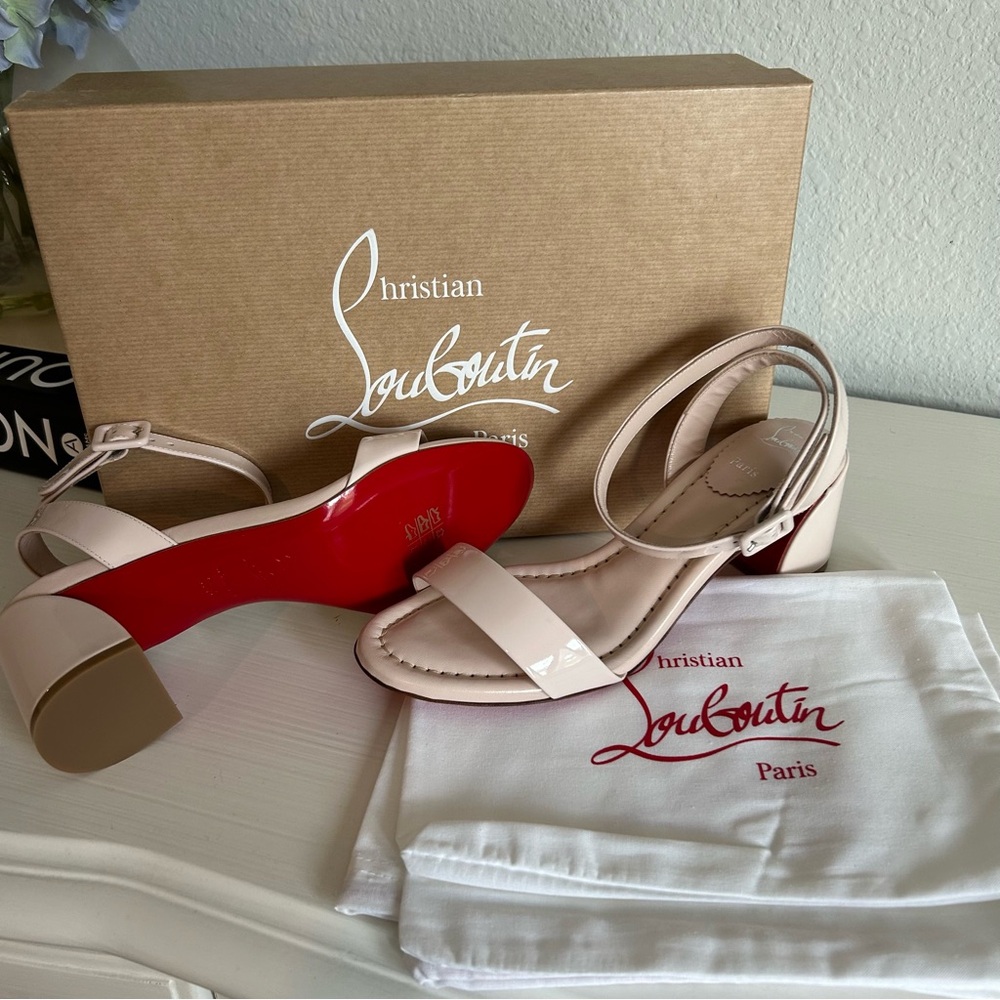 Brand New Christian Louboutin Miss Sabina 55 Patent Leather Sandals 37.5 Leche